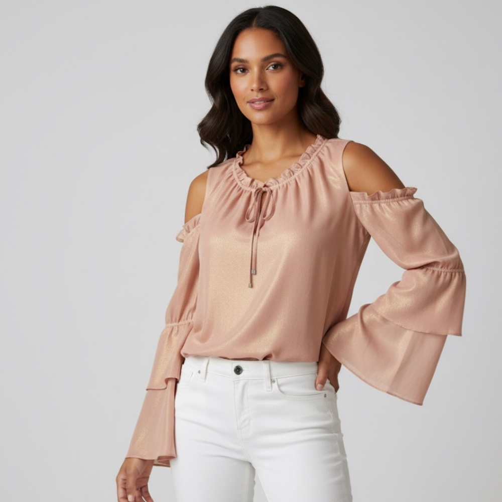 Bebe Pink Ruffled Tie Front Blouse